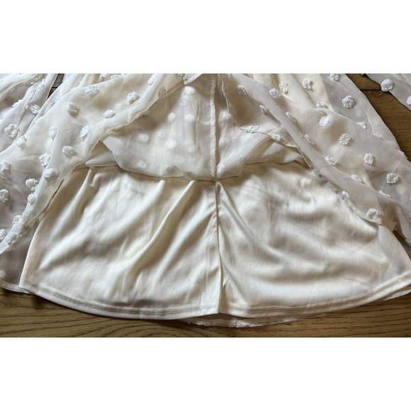 Boho Women Size Small Cream Short Verde‎ Dress Peasant Bohemian Cottagecore - Picture 9 of 12